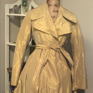 Burberry Gold Metallic Belted Dress Coat